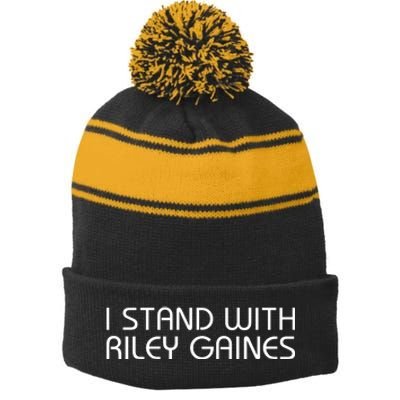 I Stand With Riley Gaines Stripe Pom Pom Beanie