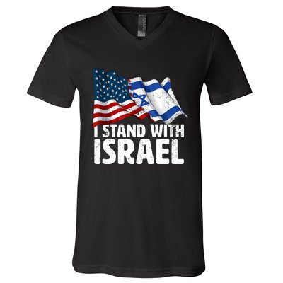 I Stand With Israel Usa American Flag Israel Flag V-Neck T-Shirt