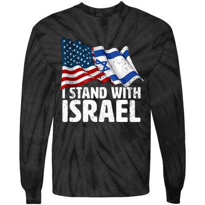 I Stand With Israel Usa American Flag Israel Flag Tie-Dye Long Sleeve Shirt