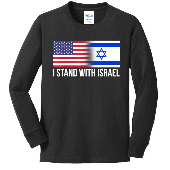 I Stand With Israel Usa Israeli Flag Jewish Kids Long Sleeve Shirt