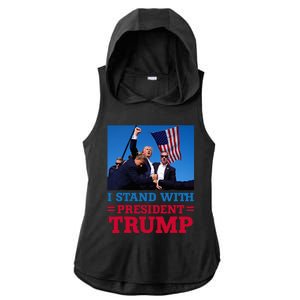 I Stand With President Trump After The Shooting At His Rally Ladies PosiCharge Tri-Blend Wicking Draft Hoodie Tank