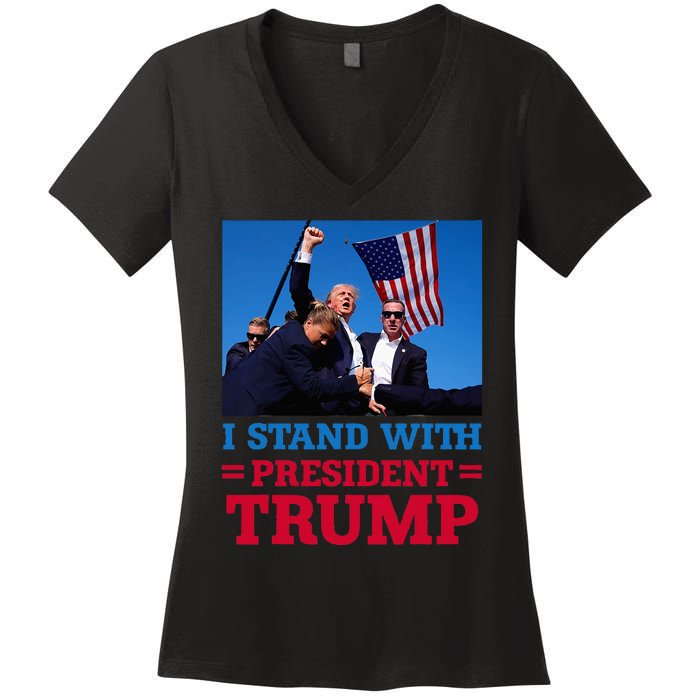 I Stand With President Trump After The Shooting At His Rally Women's V-Neck T-Shirt