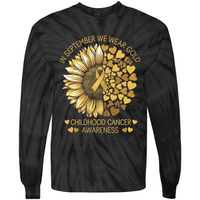 In September We Wear Gold Childhood Cancer Awareness Tie-Dye Long Sleeve Shirt