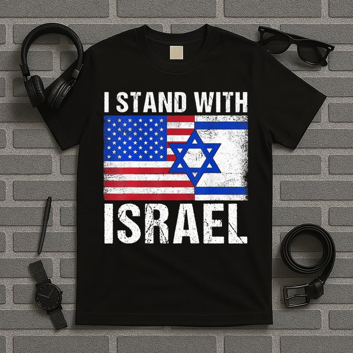 I Stand With Israel Patriotic T shirt USA and Israel Flag T-Shirt