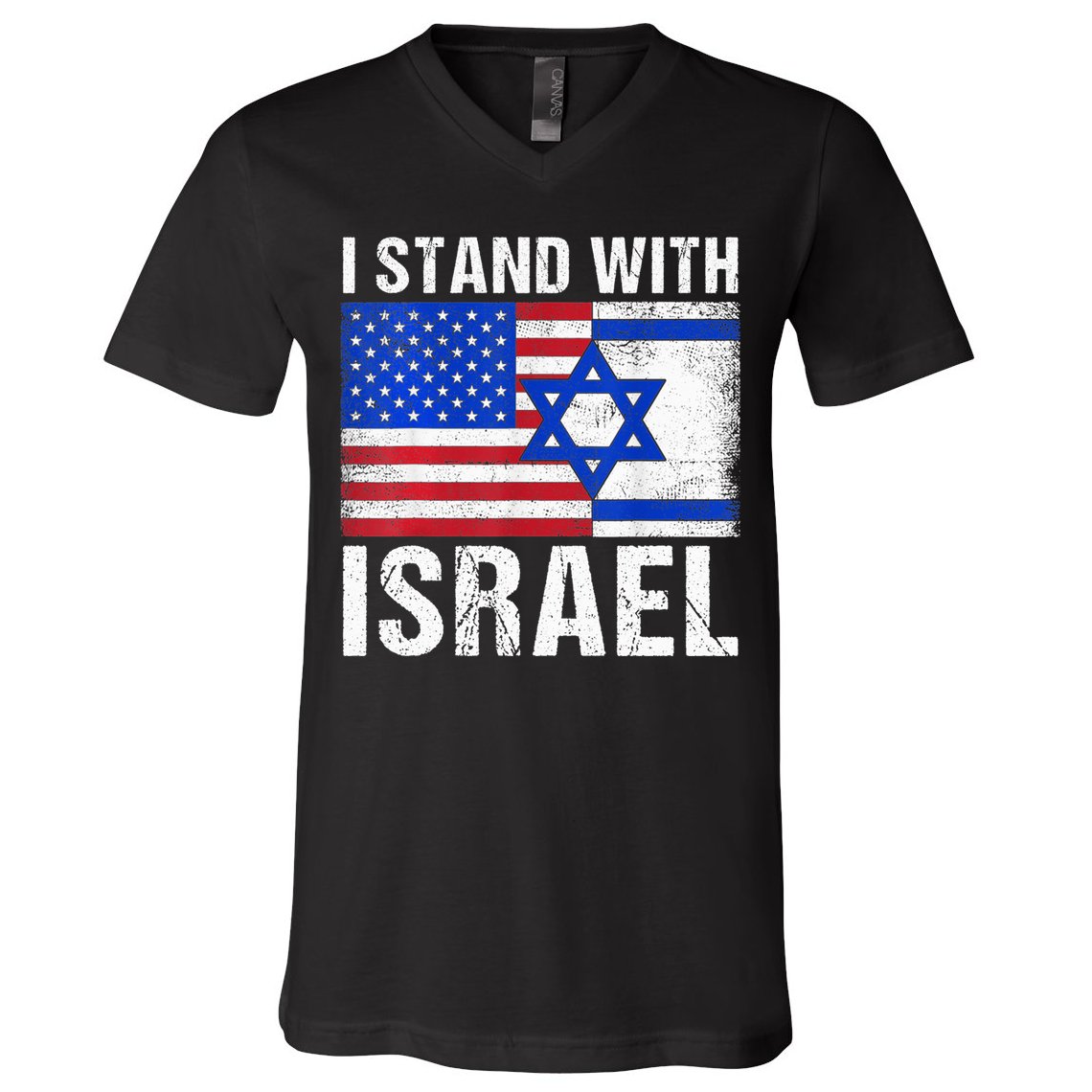 I Stand With Israel Patriotic T shirt USA and Israel Flag V-Neck T-Shirt