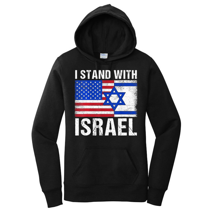 I Stand With Israel Patriotic T shirt USA and Israel Flag Women's Pullover Hoodie