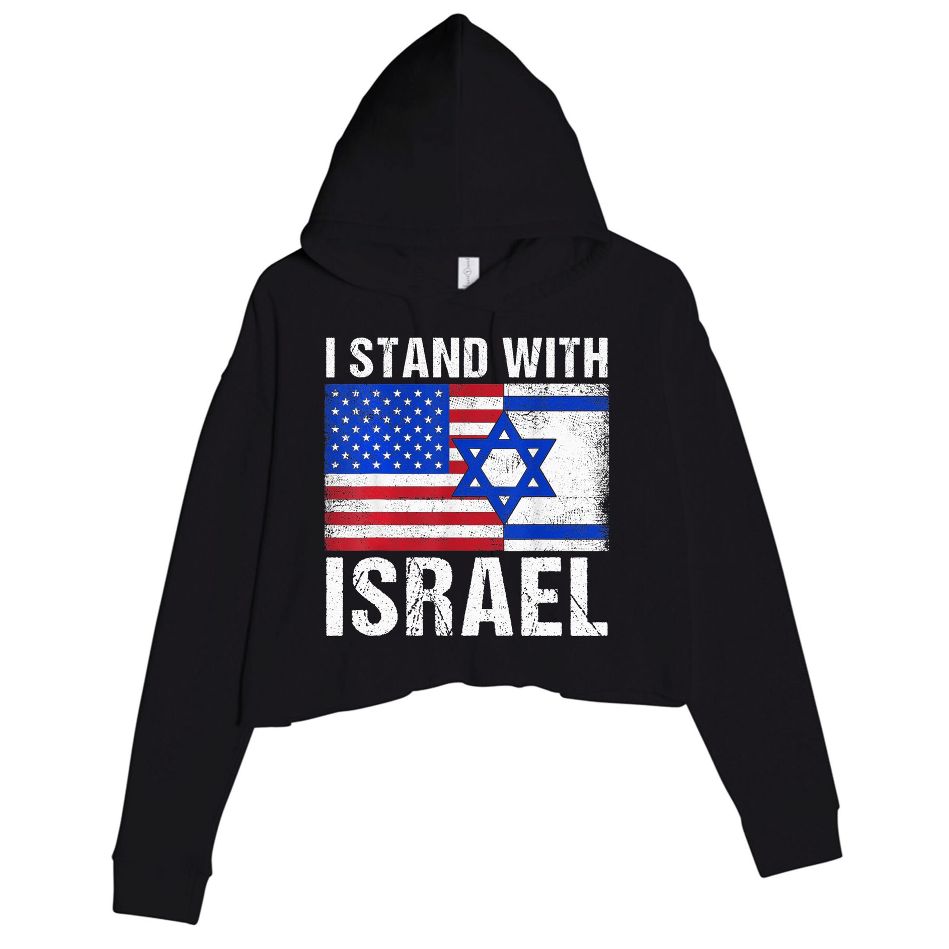 I Stand With Israel Patriotic T shirt USA and Israel Flag Crop Fleece Hoodie