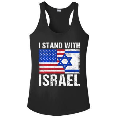 I Stand With Israel Patriotic T shirt USA and Israel Flag Ladies PosiCharge Competitor Racerback Tank