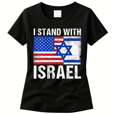 I Stand With Israel Patriotic T shirt USA and Israel Flag Womens T-Shirt