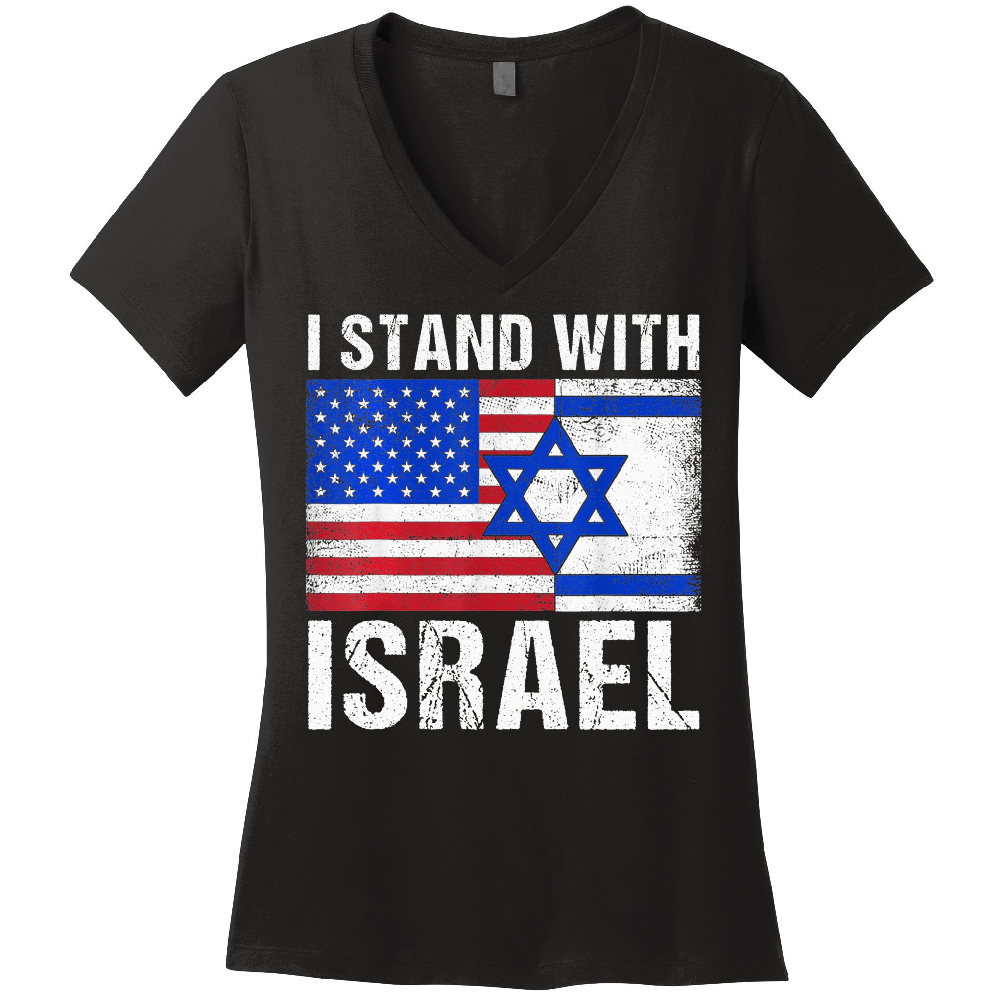 I Stand With Israel Patriotic T shirt USA and Israel Flag Women's V-Neck T-Shirt