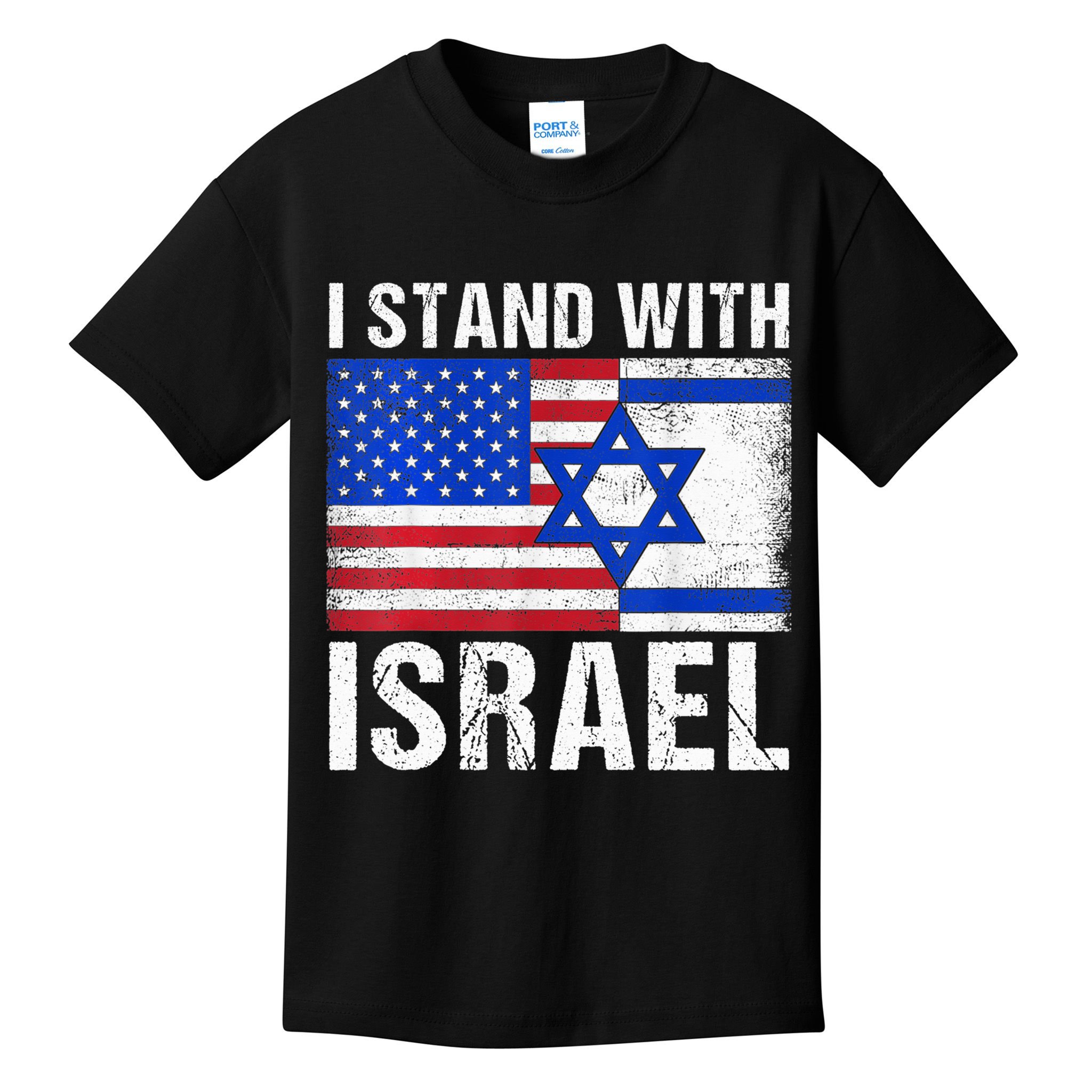 I Stand With Israel Patriotic T shirt USA and Israel Flag Kids T-Shirt