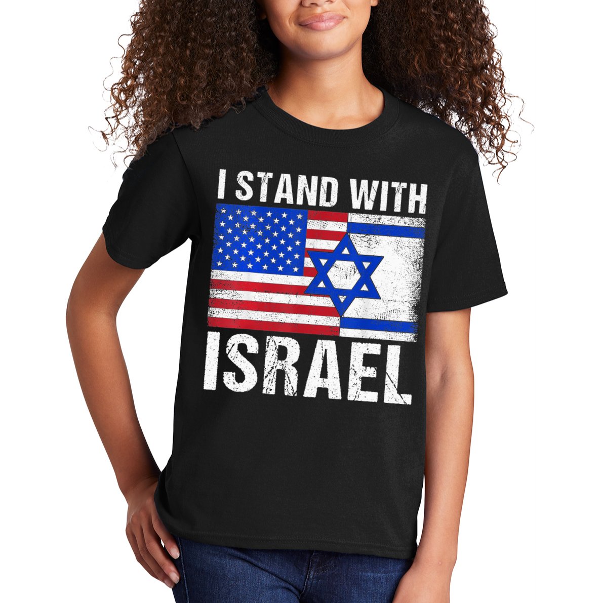 I Stand With Israel Patriotic T shirt USA and Israel Flag Kids T-Shirt