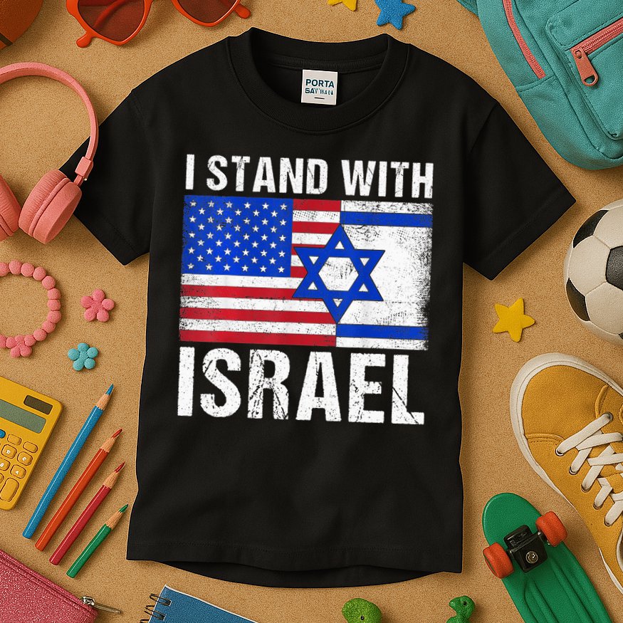 I Stand With Israel Patriotic T shirt USA and Israel Flag Kids T-Shirt