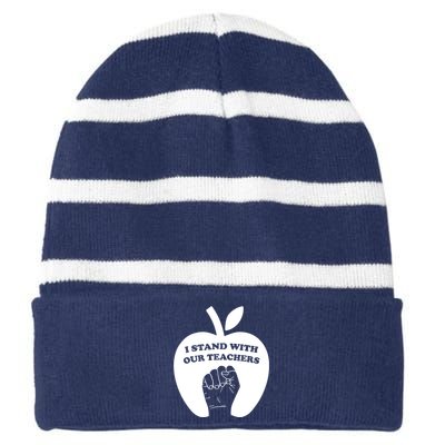 I Stand With Our Teachers & Stand Against Book Banning! Striped Beanie with Solid Band