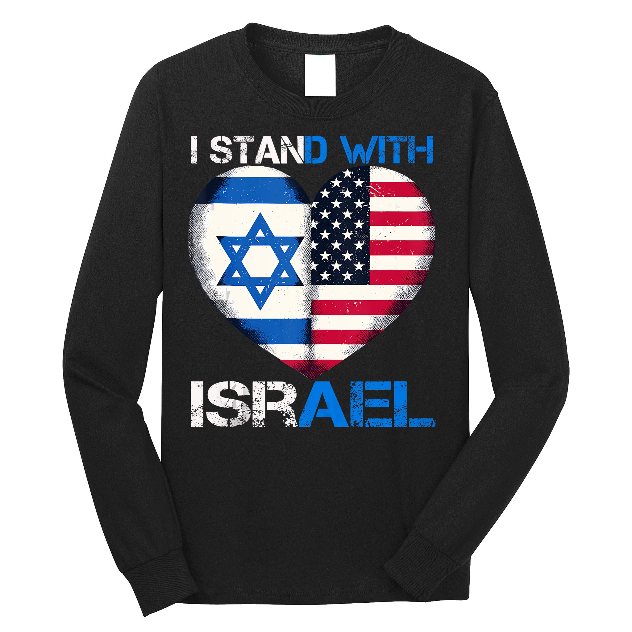 I Stand With Israel Us Support Love Israeli Brotherhood Flag Heart Long Sleeve Shirt