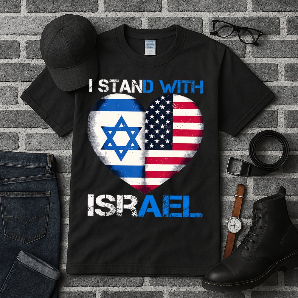 I Stand With Israel Us Support Love Israeli Brotherhood Flag Heart Tall T-Shirt