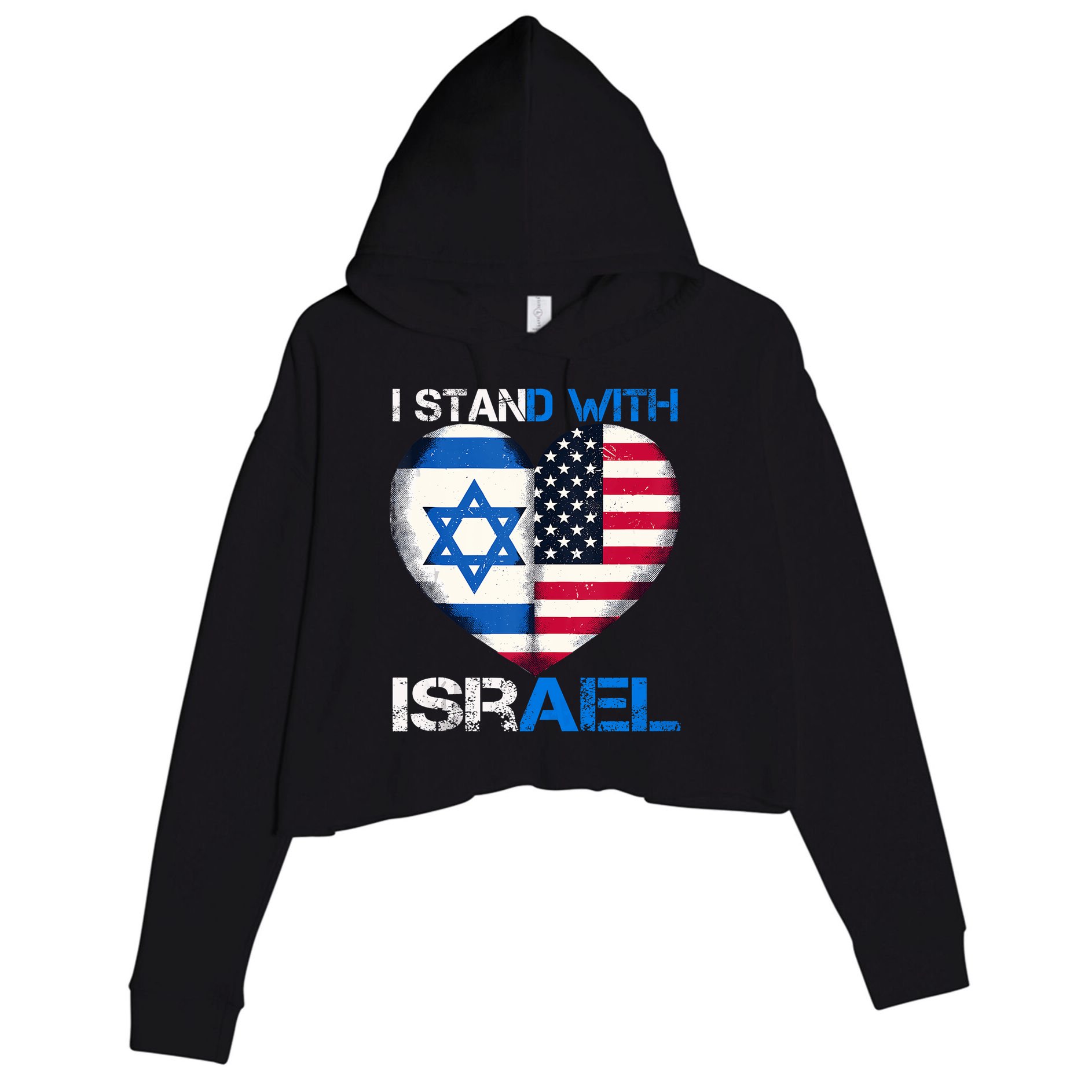 I Stand With Israel Us Support Love Israeli Brotherhood Flag Heart Crop Fleece Hoodie