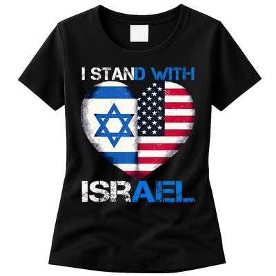I Stand With Israel Us Support Love Israeli Brotherhood Flag Heart Womens T-Shirt