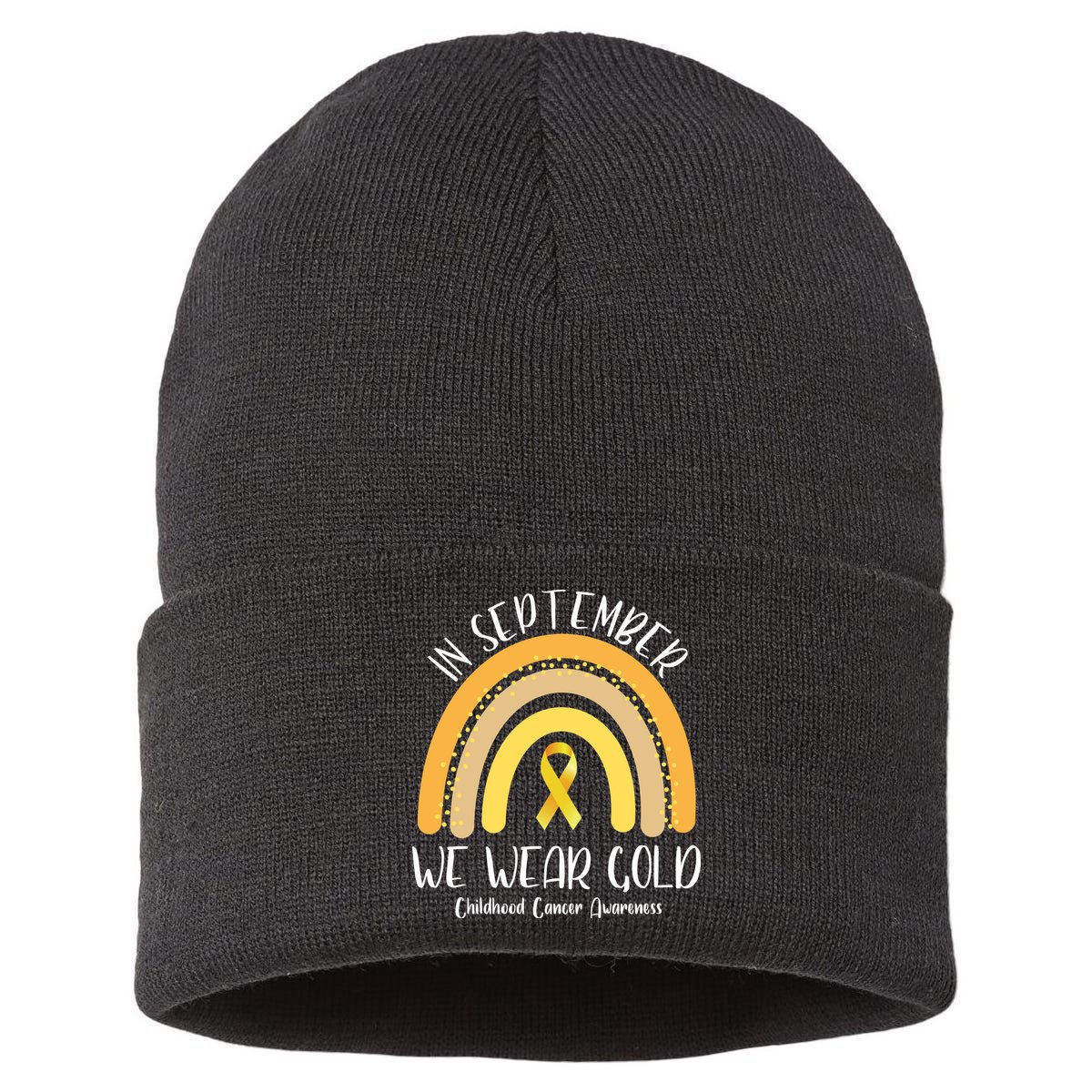 In September We Wear Gold Childhood Cancer Awareness Sustainable Knit Beanie
