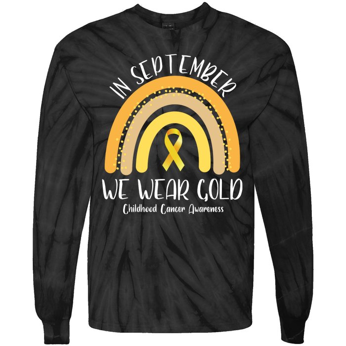 In September We Wear Gold Childhood Cancer Awareness Tie-Dye Long Sleeve Shirt