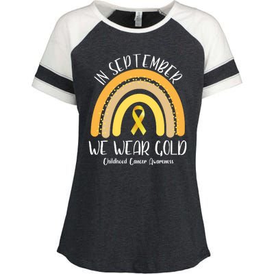 In September We Wear Gold Childhood Cancer Awareness Enza Ladies Jersey Colorblock Tee