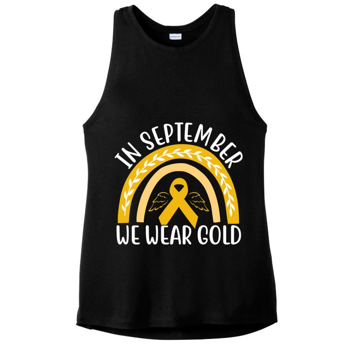 In September We Wear Gold Childhood Cancer Ladies PosiCharge Tri-Blend Wicking Tank
