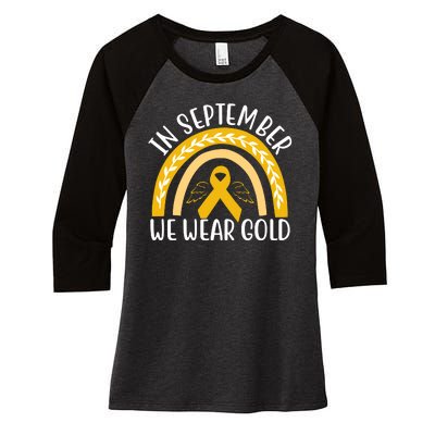 In September We Wear Gold Childhood Cancer Women's Tri-Blend 3/4-Sleeve Raglan Shirt