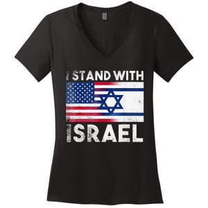 I Stand With Israel Pray For Israel US and Israel Flag Women's V-Neck T-Shirt