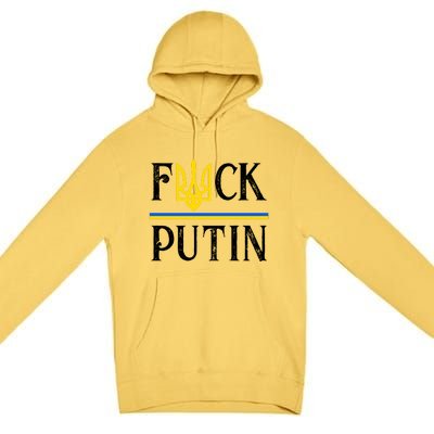 I Stand With Ukraine Flag Logo Trident Funny Anti Putin Premium Pullover Hoodie