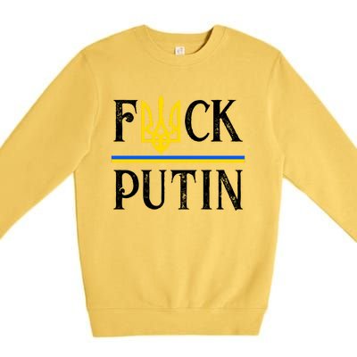 I Stand With Ukraine Flag Logo Trident Funny Anti Putin Premium Crewneck Sweatshirt