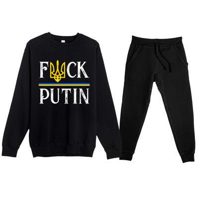 I Stand With Ukraine Flag Logo Trident Funny Anti Putin Premium Crewneck Sweatsuit Set