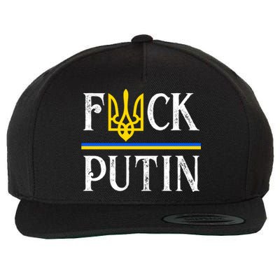 I Stand With Ukraine Flag Logo Trident Funny Anti Putin Wool Snapback Cap