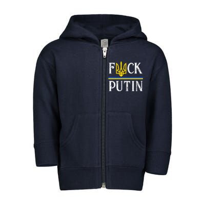 I Stand With Ukraine Flag Logo Trident Funny Anti Putin Toddler Zip Fleece Hoodie