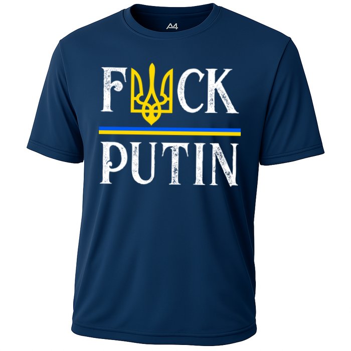 I Stand With Ukraine Flag Logo Trident Funny Anti Putin Cooling Performance Crew T-Shirt
