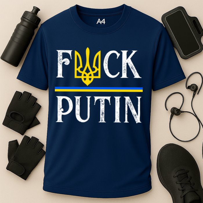 I Stand With Ukraine Flag Logo Trident Funny Anti Putin Cooling Performance Crew T-Shirt