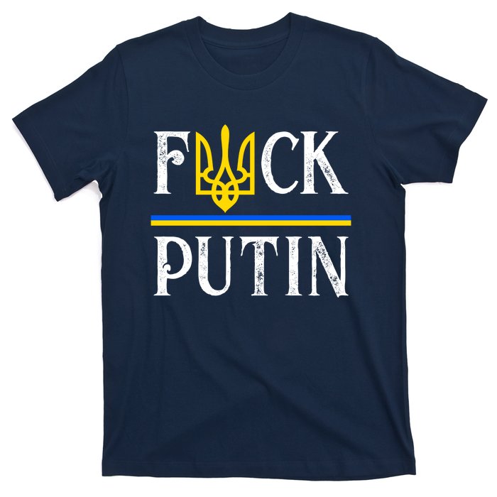 I Stand With Ukraine Flag Logo Trident Funny Anti Putin T-Shirt