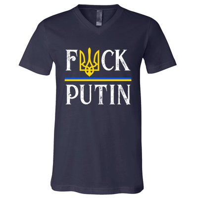 I Stand With Ukraine Flag Logo Trident Funny Anti Putin V-Neck T-Shirt