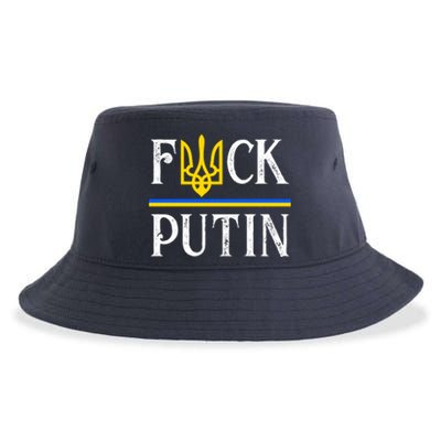 I Stand With Ukraine Flag Logo Trident Funny Anti Putin Sustainable Bucket Hat