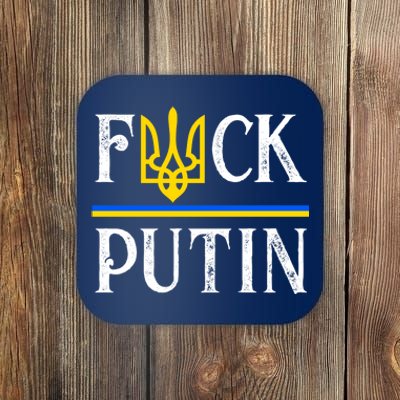 I Stand With Ukraine Flag Logo Trident Funny Anti Putin Coaster