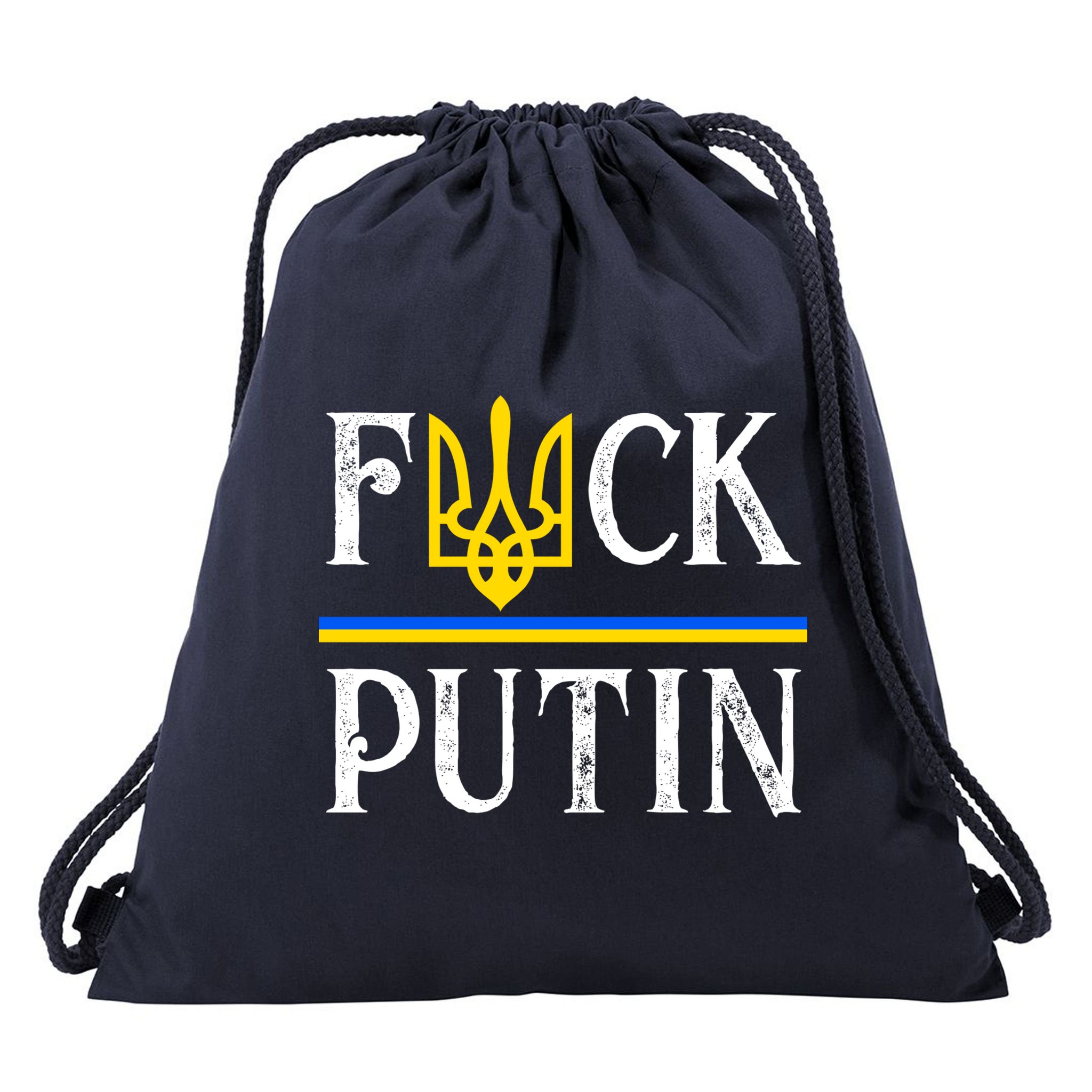 I Stand With Ukraine Flag Logo Trident Funny Anti Putin Drawstring Bag