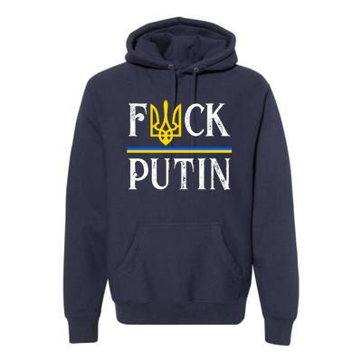 I Stand With Ukraine Flag Logo Trident Funny Anti Putin Premium Hoodie