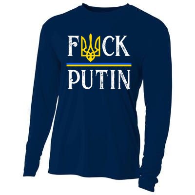 I Stand With Ukraine Flag Logo Trident Funny Anti Putin Cooling Performance Long Sleeve Crew