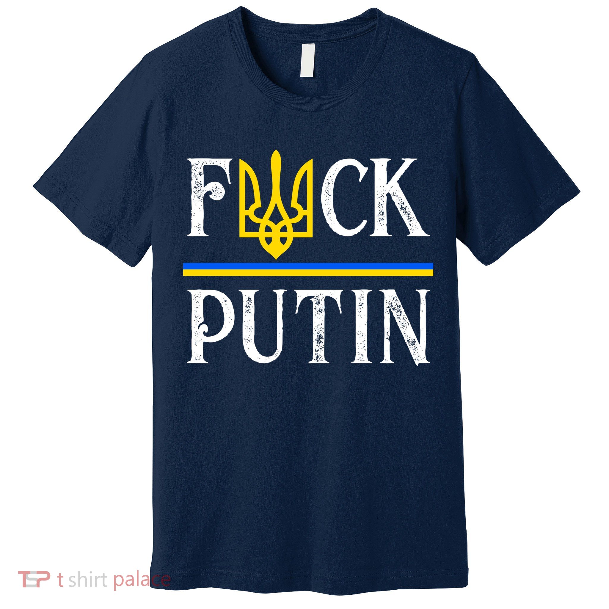 I Stand With Ukraine Flag Logo Trident Funny Anti Putin Premium T-Shirt