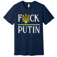 I Stand With Ukraine Flag Logo Trident Funny Anti Putin Premium T-Shirt