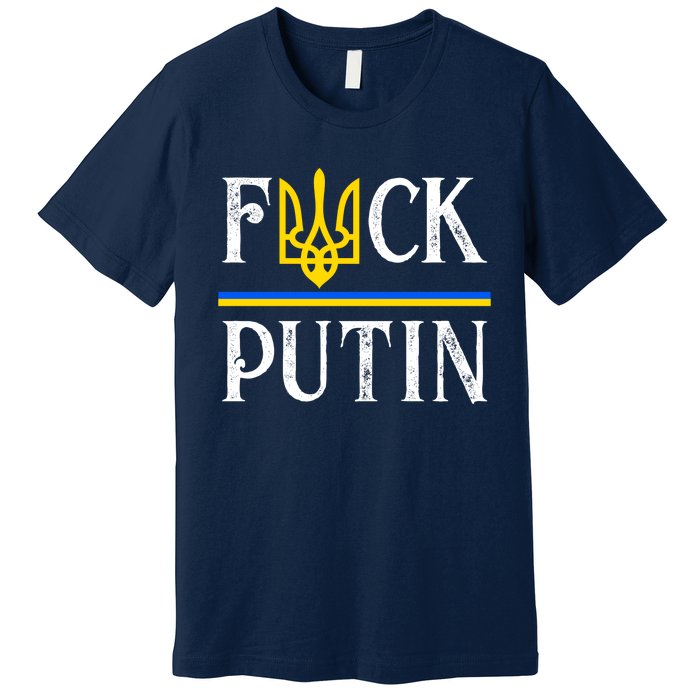 I Stand With Ukraine Flag Logo Trident Funny Anti Putin Premium T-Shirt