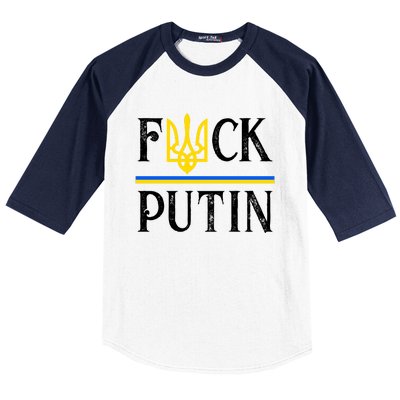 I Stand With Ukraine Flag Logo Trident Funny Anti Putin Baseball Sleeve Shirt