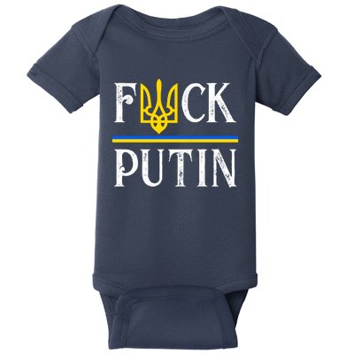 I Stand With Ukraine Flag Logo Trident Funny Anti Putin Baby Bodysuit