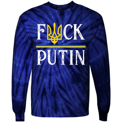 I Stand With Ukraine Flag Logo Trident Funny Anti Putin Tie-Dye Long Sleeve Shirt