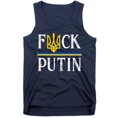 I Stand With Ukraine Flag Logo Trident Funny Anti Putin Tank Top