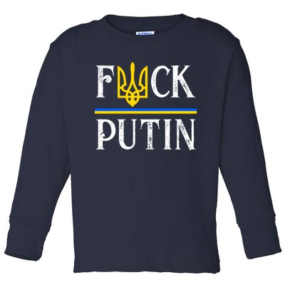 I Stand With Ukraine Flag Logo Trident Funny Anti Putin Toddler Long Sleeve Shirt